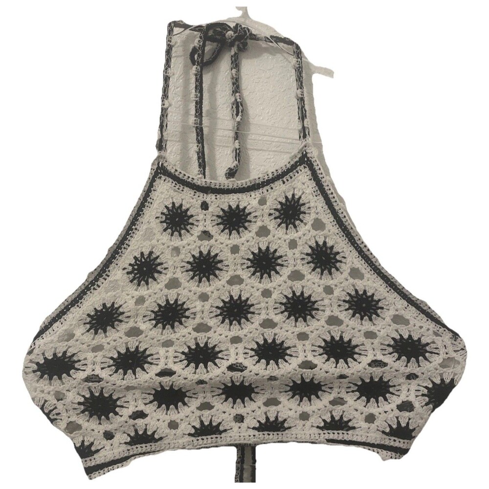 India Boutique S M Crochet Knit Top Halter Beach Coverup Boho Blouse